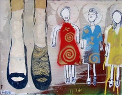 Three Dresses Original, Acrylic Paint, Study, In depth, Story telling narrative