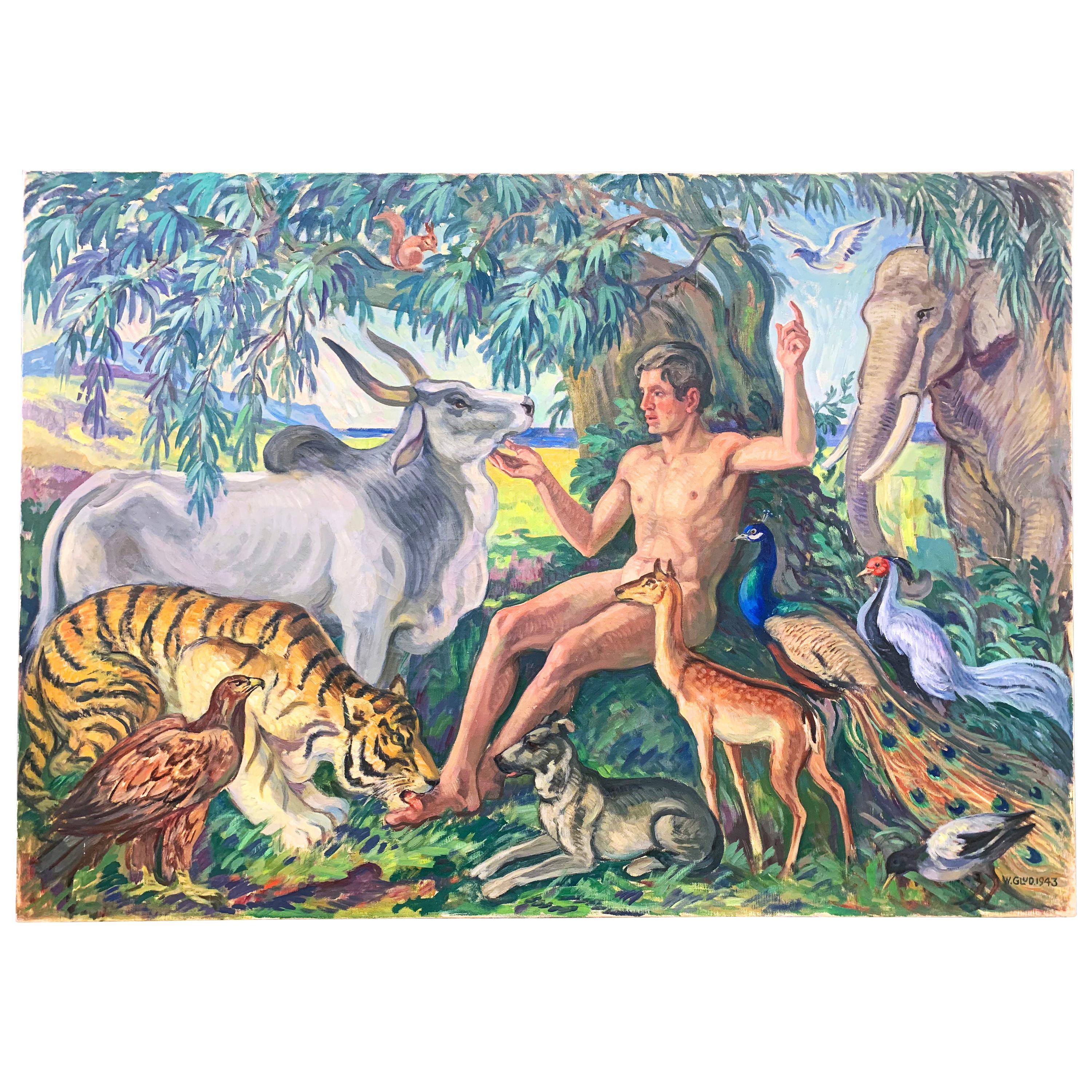 "Adam in Eden, " Monumental Depiction of Paradise in Wartime For Sale