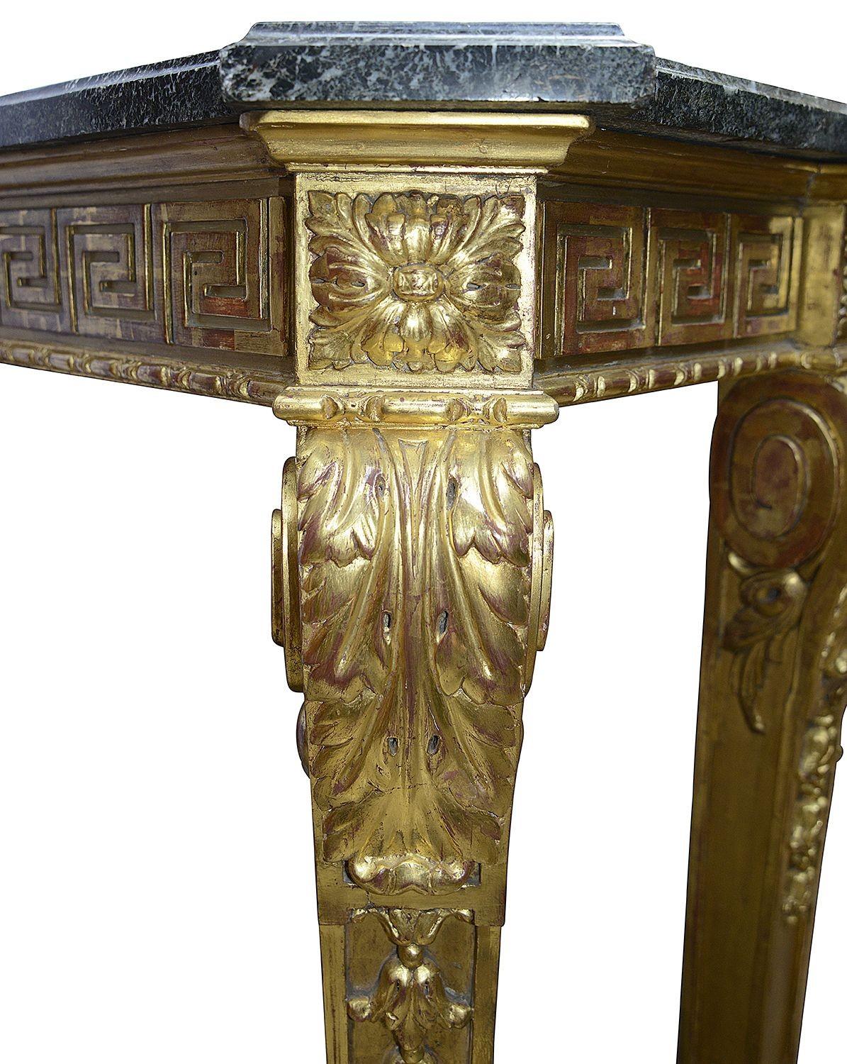 English Adam Influenced Carved Giltwood Console Table, by Charles Tozer, London For Sale
