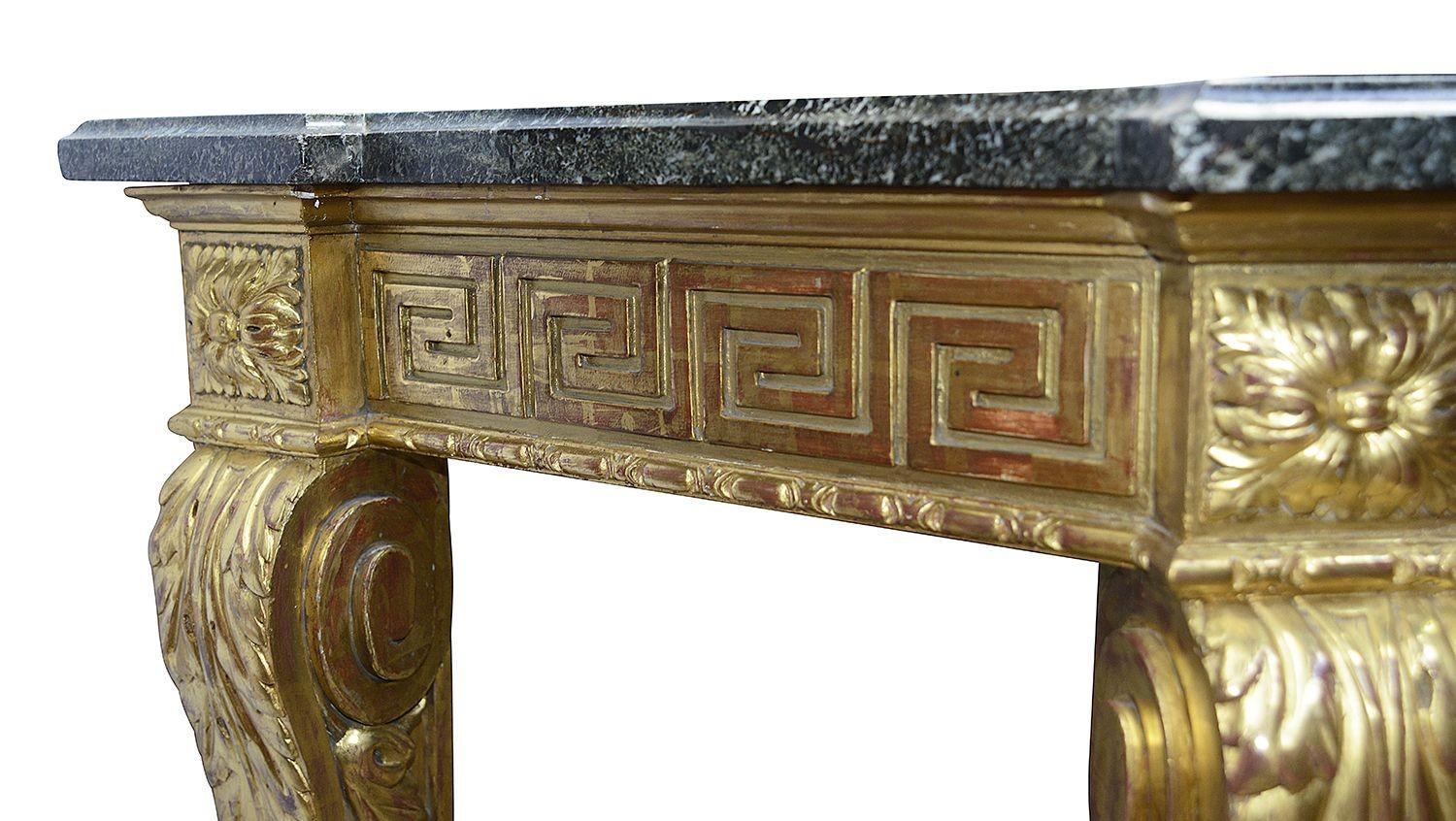 Hand-Carved Adam Influenced Carved Giltwood Console Table, by Charles Tozer, London For Sale