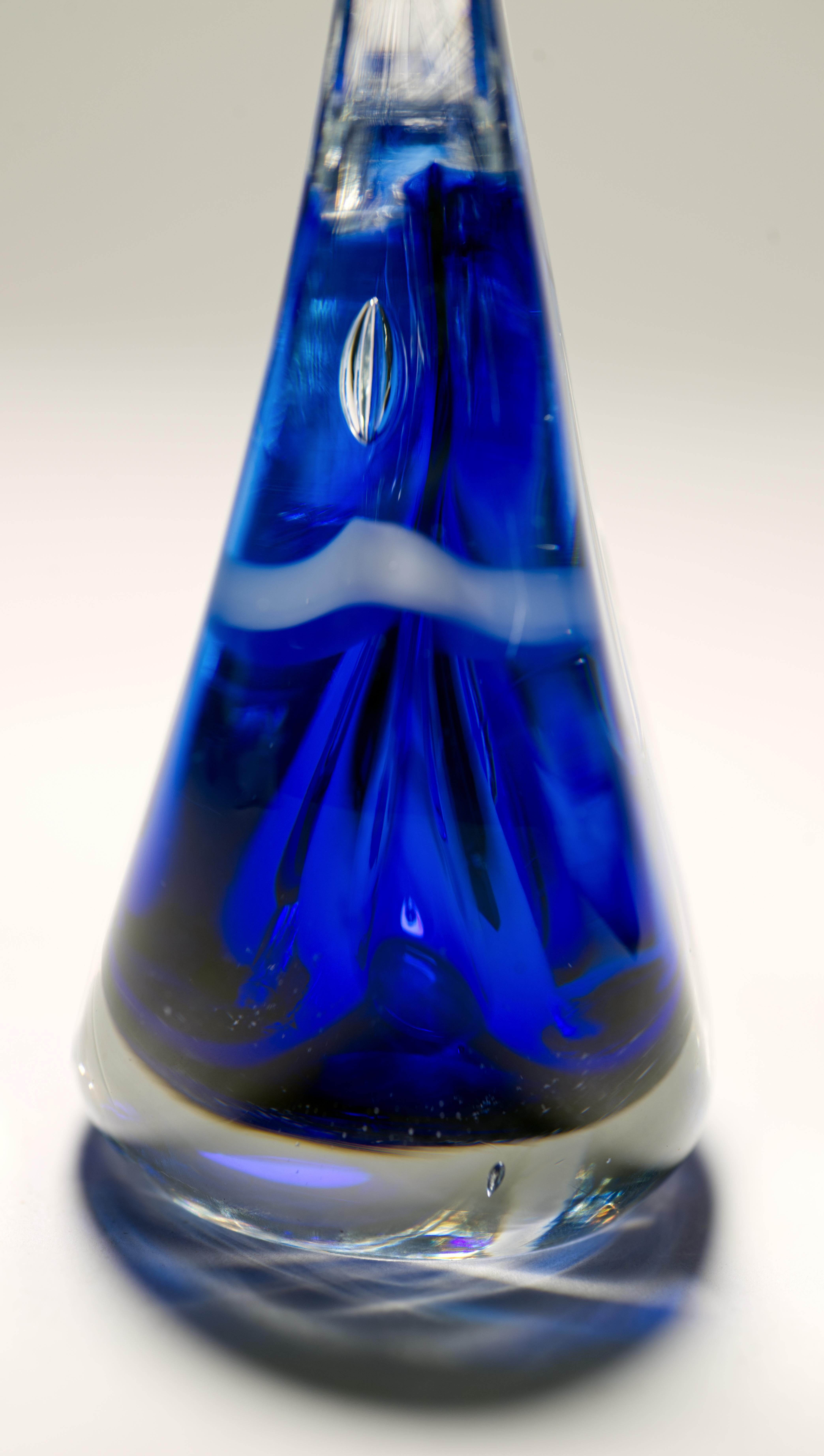 Adam Jablonski Blue Sommerso Sculpture or Paperweight, Polish Art Glass For Sale 4