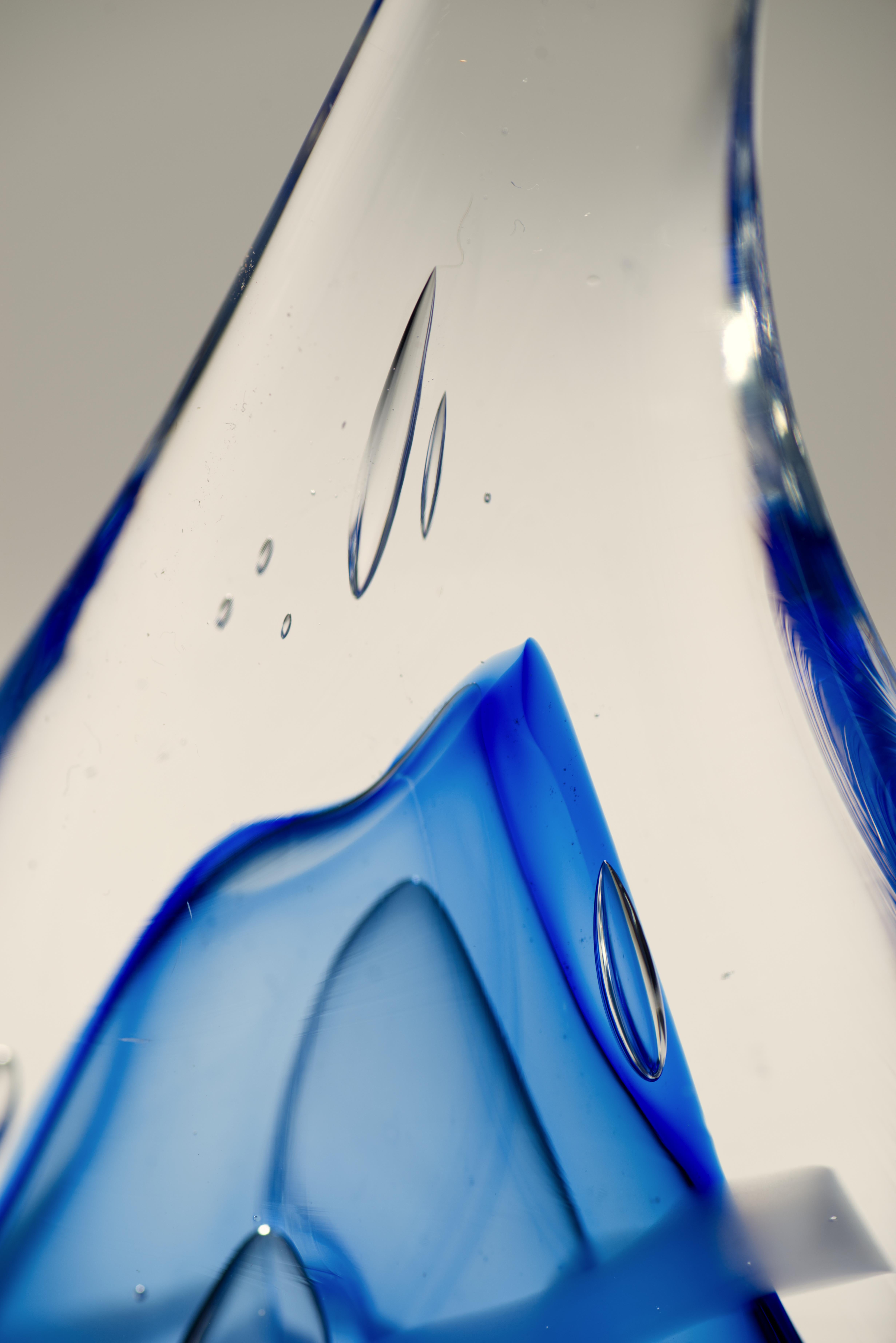 Adam Jablonski Blue Sommerso Sculpture or Paperweight, Polish Art Glass For Sale 5