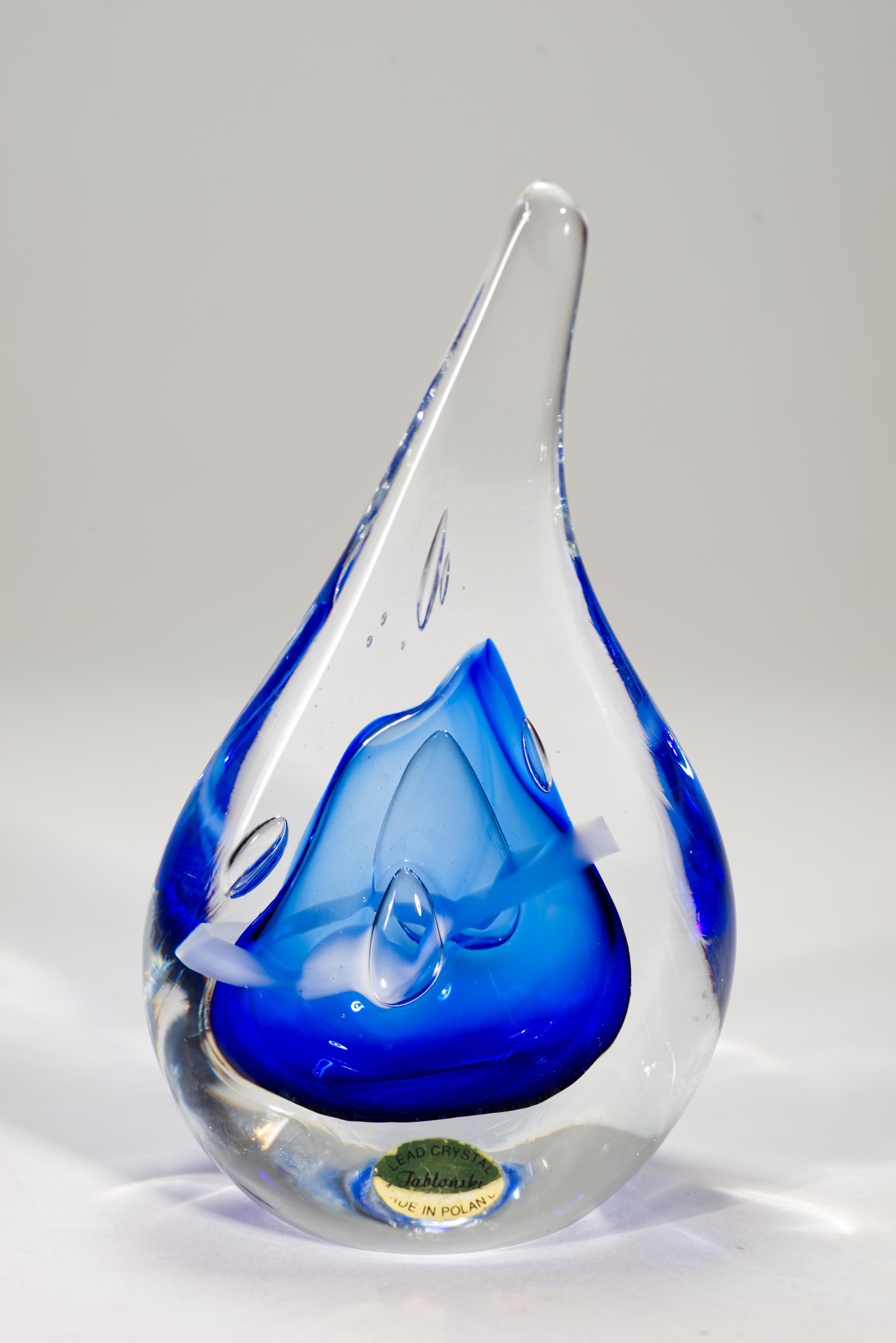 Mid-Century Modern Adam Jablonski Blue Sommerso Sculpture or Paperweight, Polish Art Glass For Sale