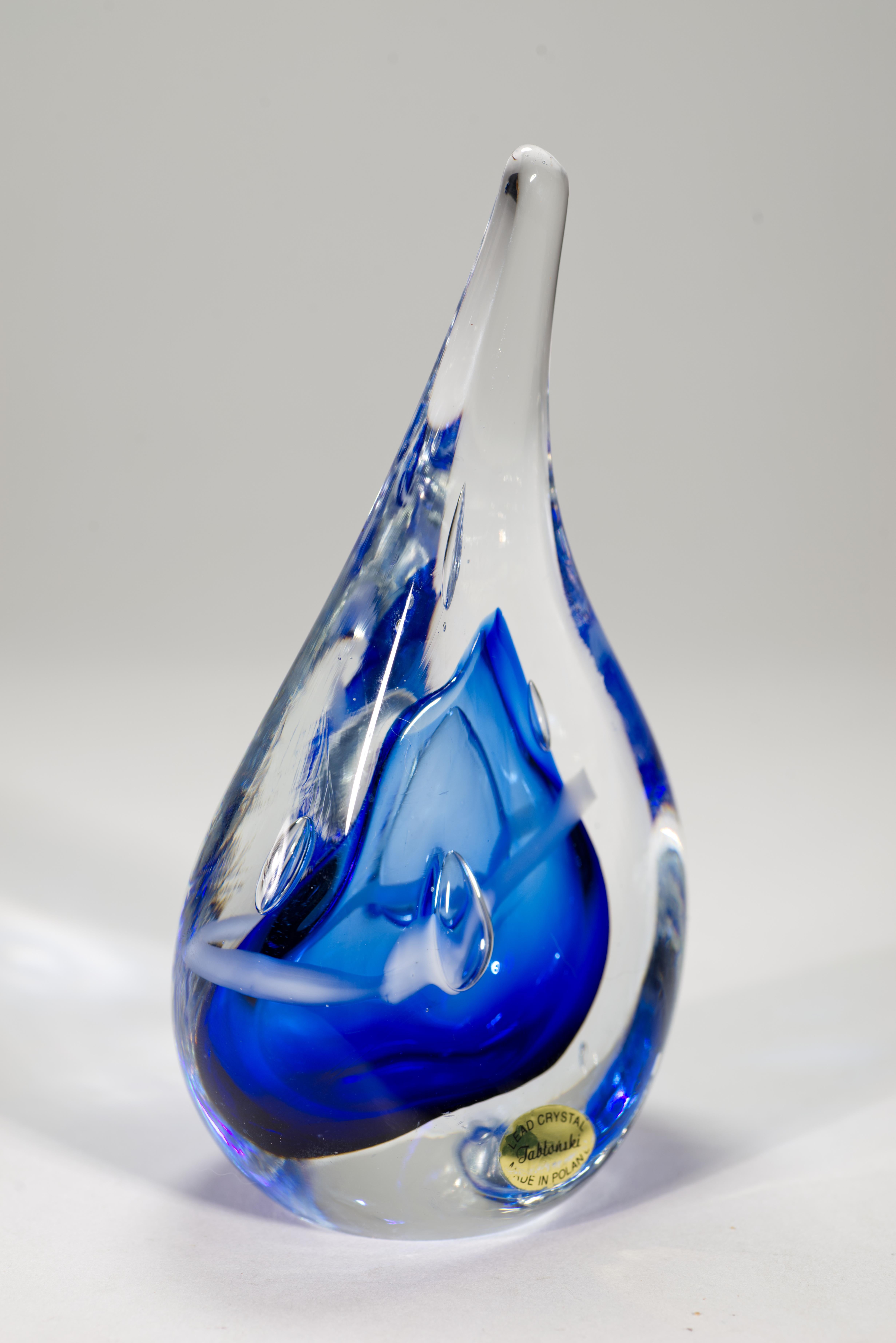 Hand-Crafted Adam Jablonski Blue Sommerso Sculpture or Paperweight, Polish Art Glass For Sale