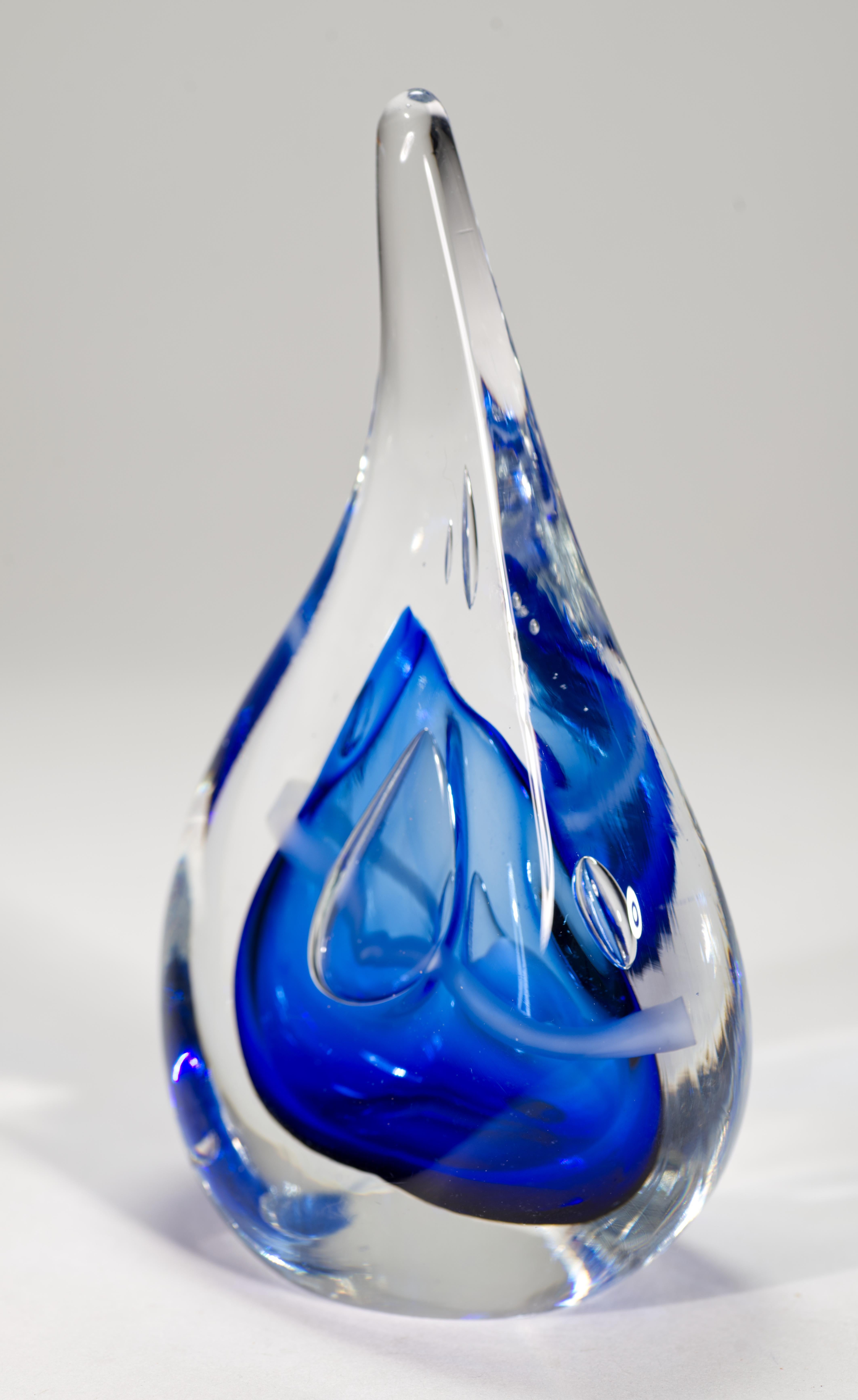 Adam Jablonski Blue Sommerso Sculpture or Paperweight, Polish Art Glass In Good Condition For Sale In Clifton Springs, NY