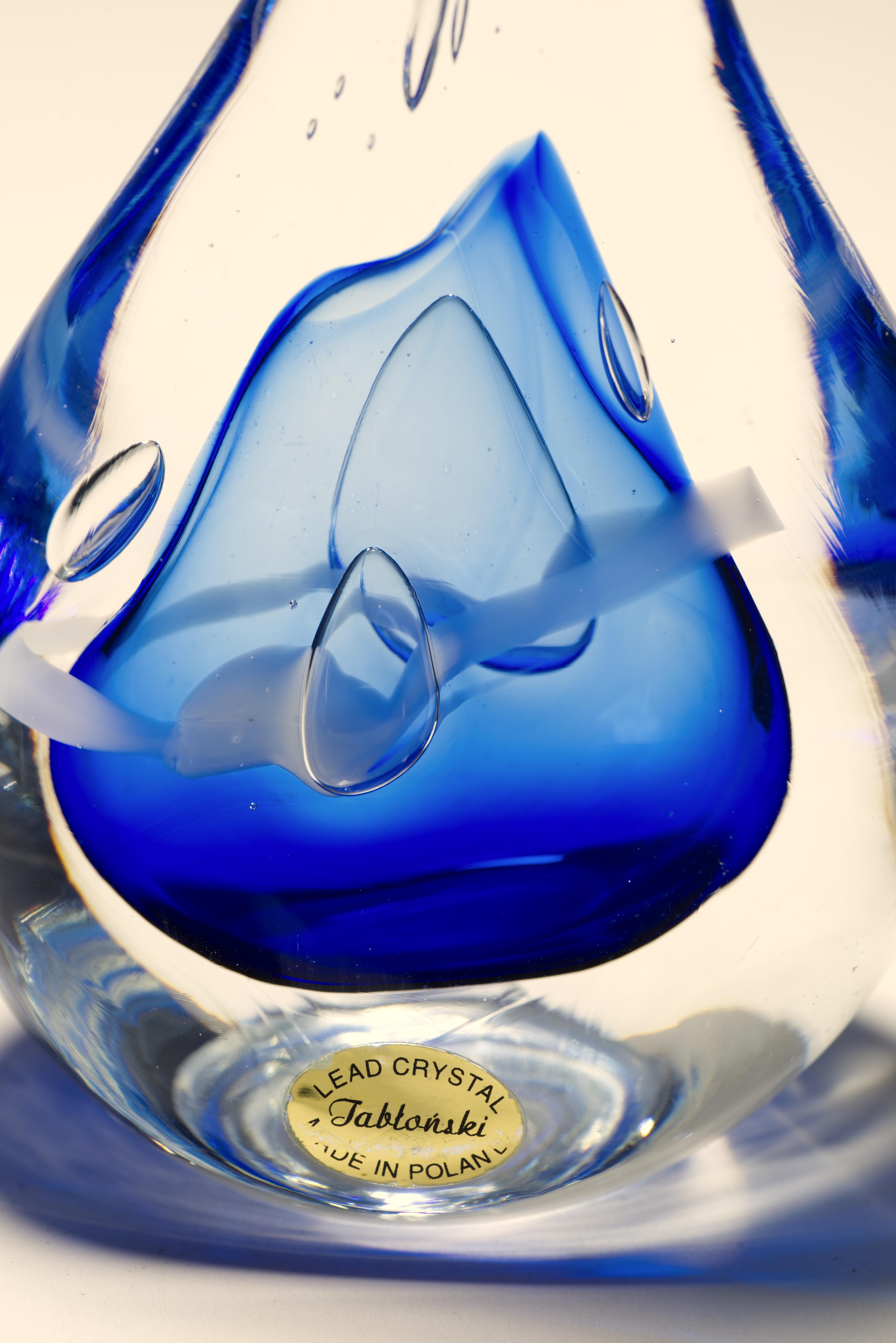 Adam Jablonski Blue Sommerso Sculpture or Paperweight, Polish Art Glass For Sale 2