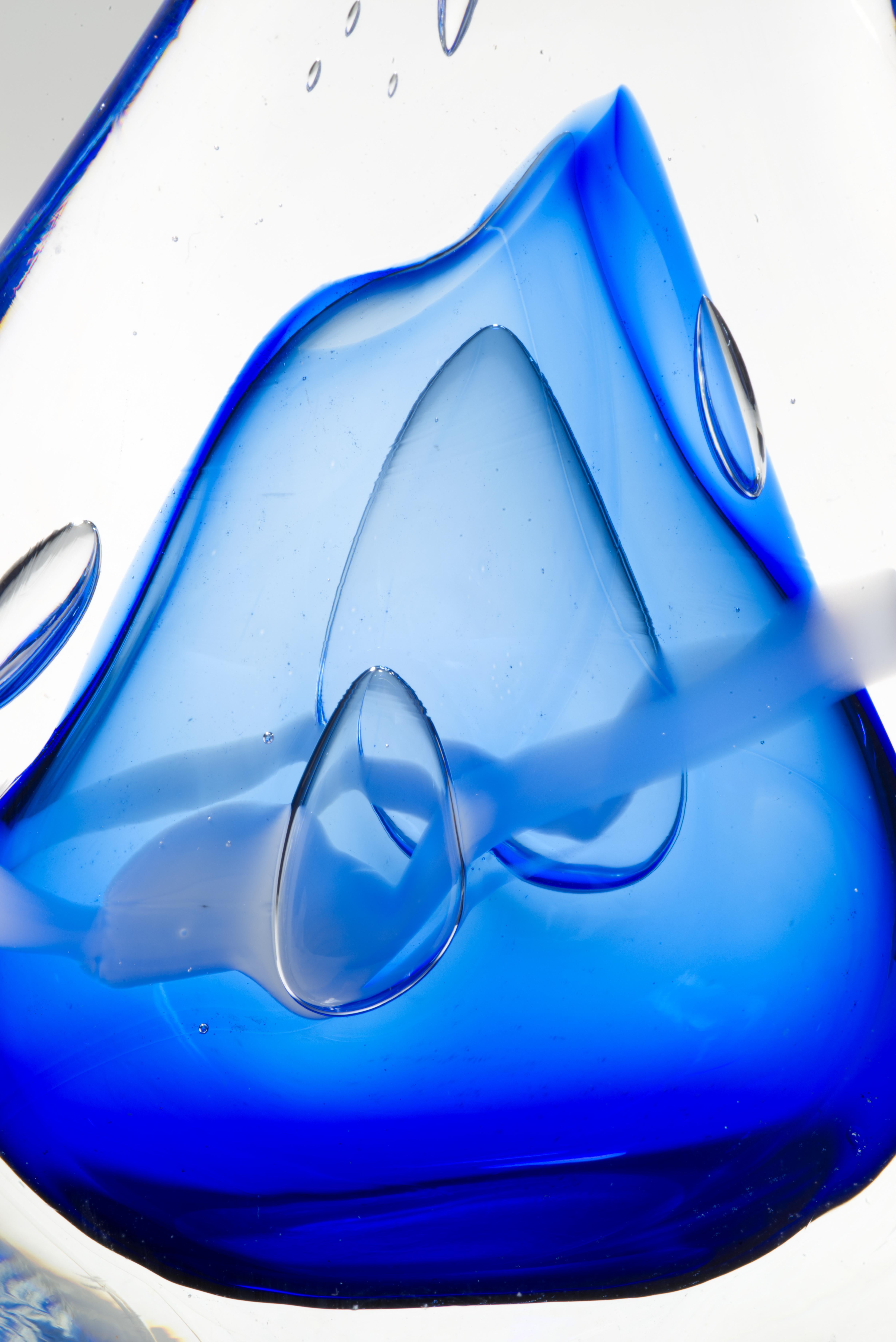 Adam Jablonski Blue Sommerso Sculpture or Paperweight, Polish Art Glass For Sale 3
