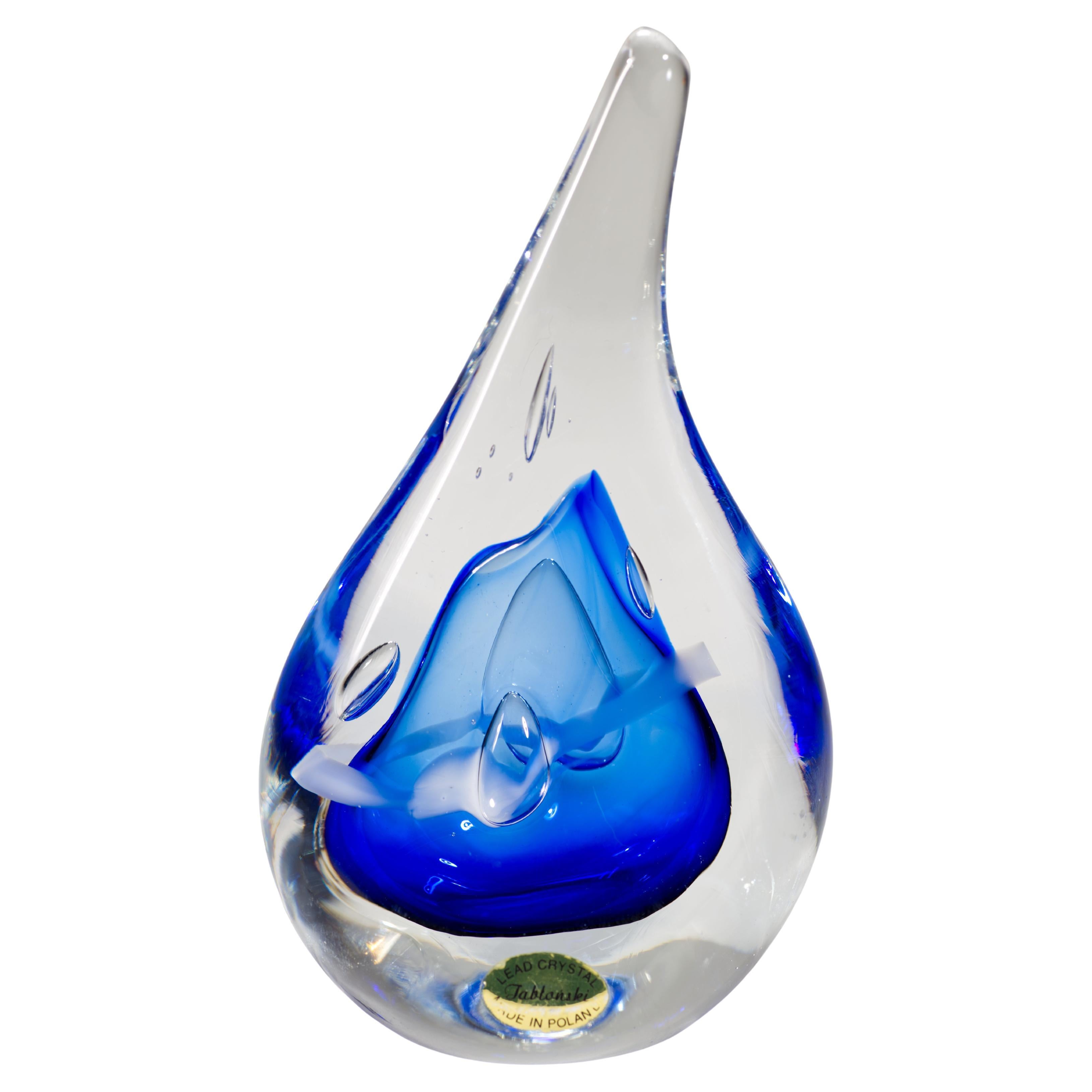 Sculpture ou presse-papiers Sommerso bleu Adam Jablonski, verre d'art polonais