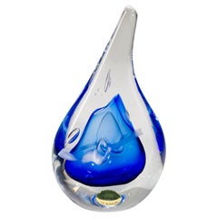 Adam Jablonski Blue Sommerso Sculpture or Paperweight, Polish Art Glass
