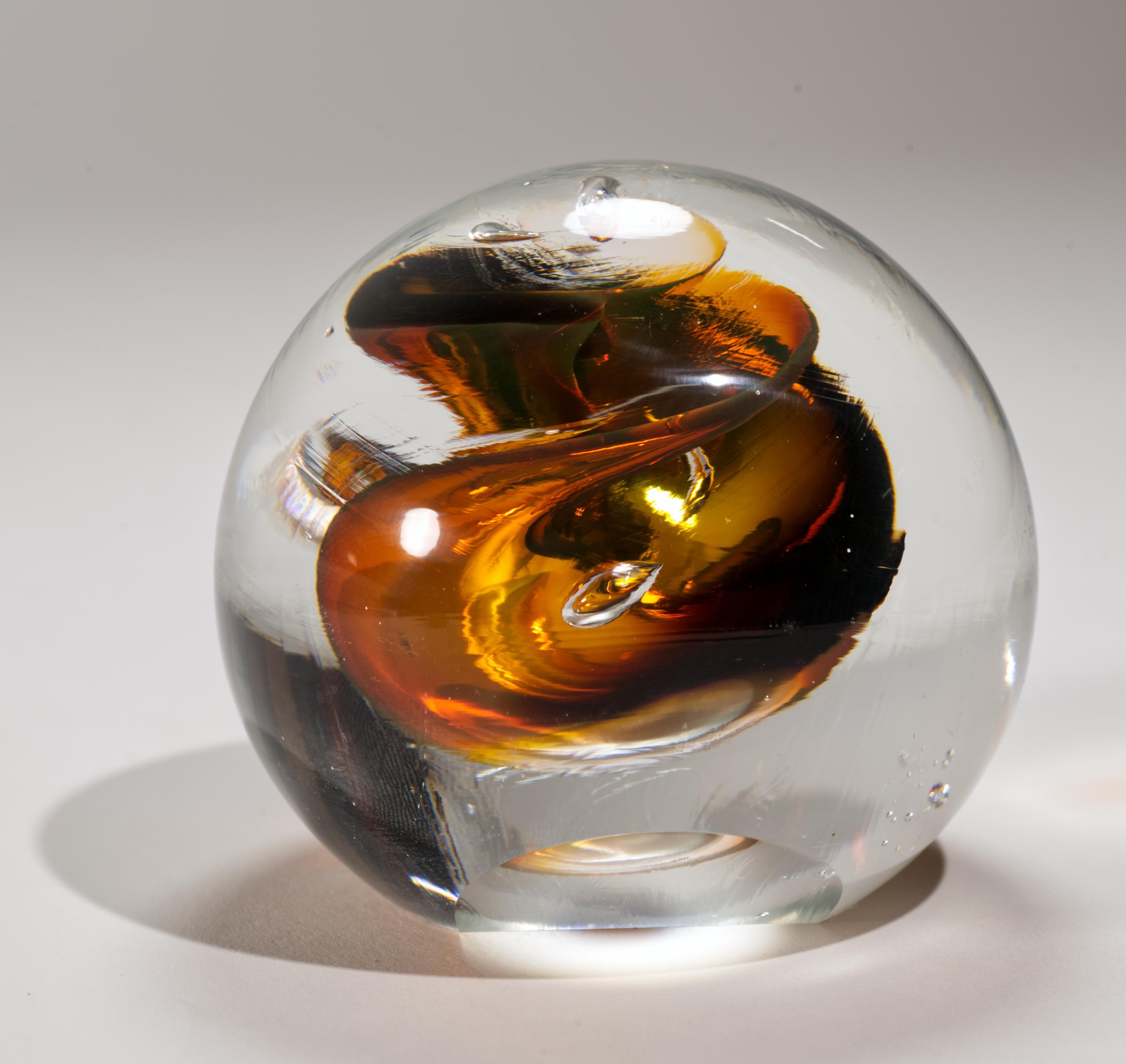 Mid-Century Modern Adam Jablonski Sommerso Paperweight with Slanted Base, Polish Art Glass For Sale