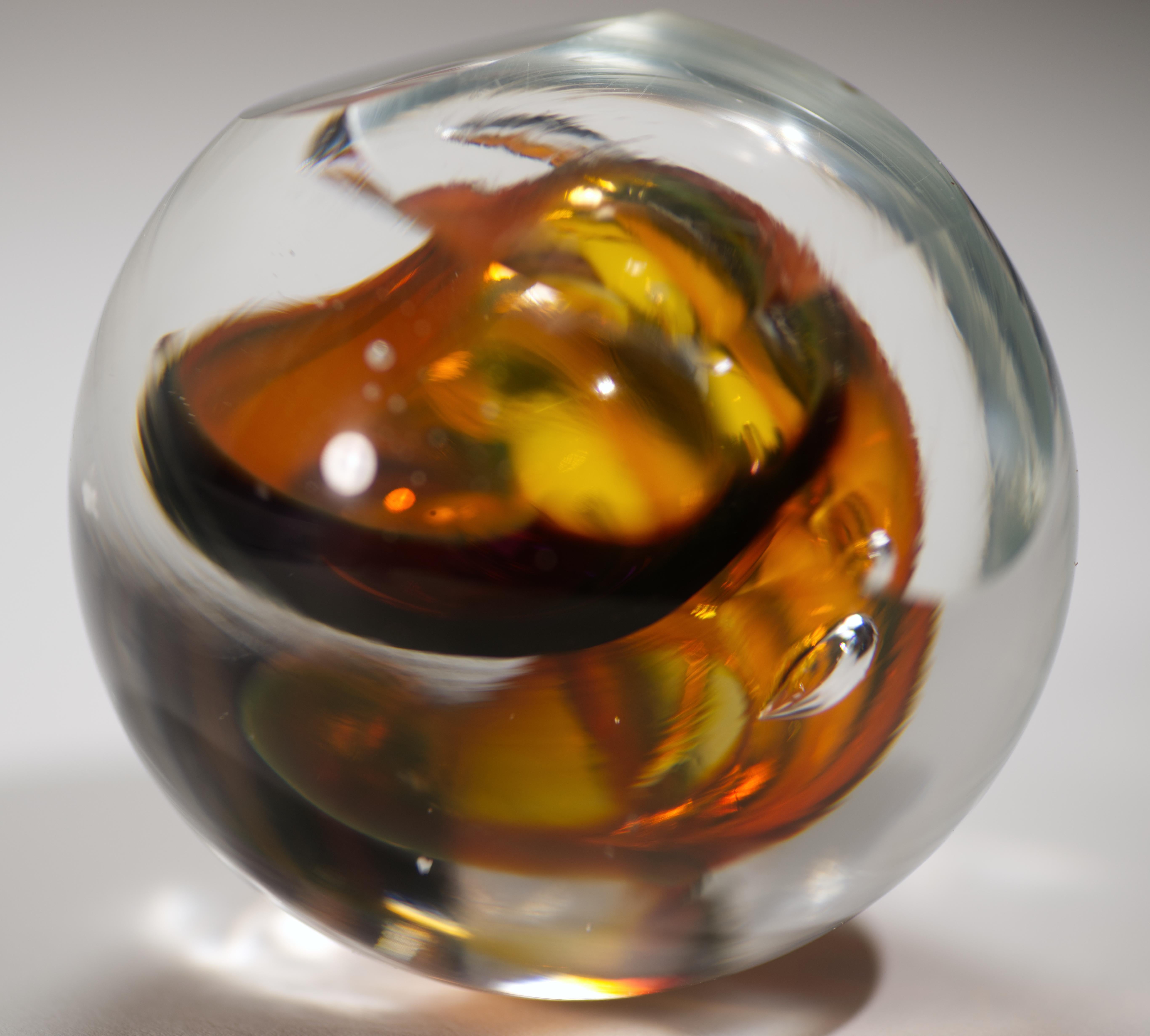 20th Century Adam Jablonski Sommerso Paperweight with Slanted Base, Polish Art Glass For Sale