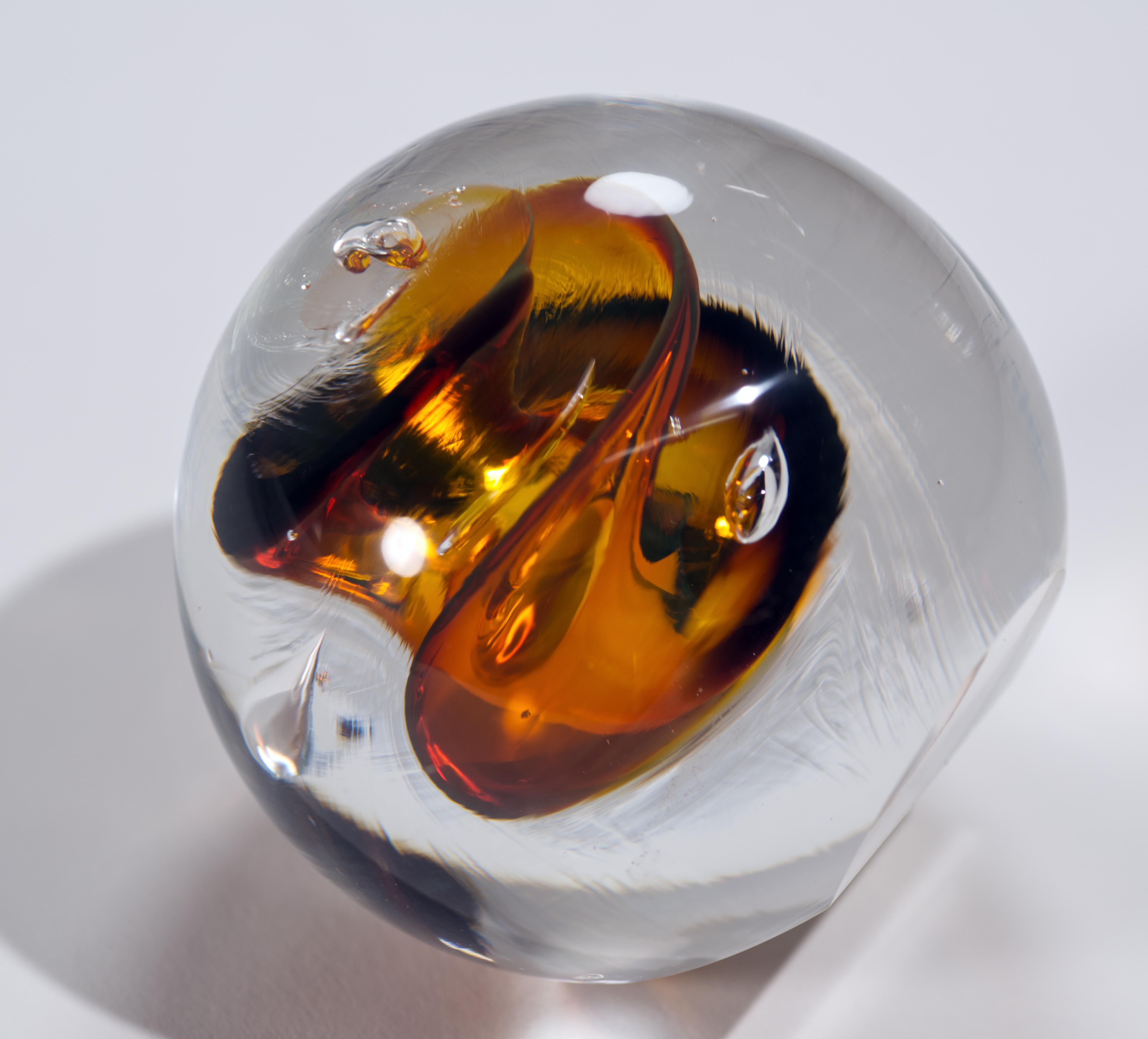Adam Jablonski Sommerso Paperweight with Slanted Base, Polish Art Glass For Sale 1