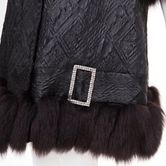 ADAM JONES 2004 black textured brocade real fur trim crystal buckle coat FR38 M