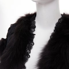 ADAM JONES 2004 lace trim fox rabbit fur cropped open front shrug bolero FR40 L