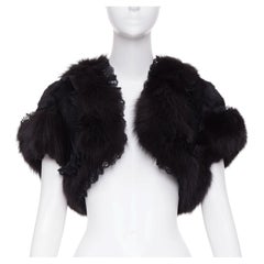 ADAM JONES 2004 lace trim fox rabbit fur cropped open front shrug bolero FR40 L