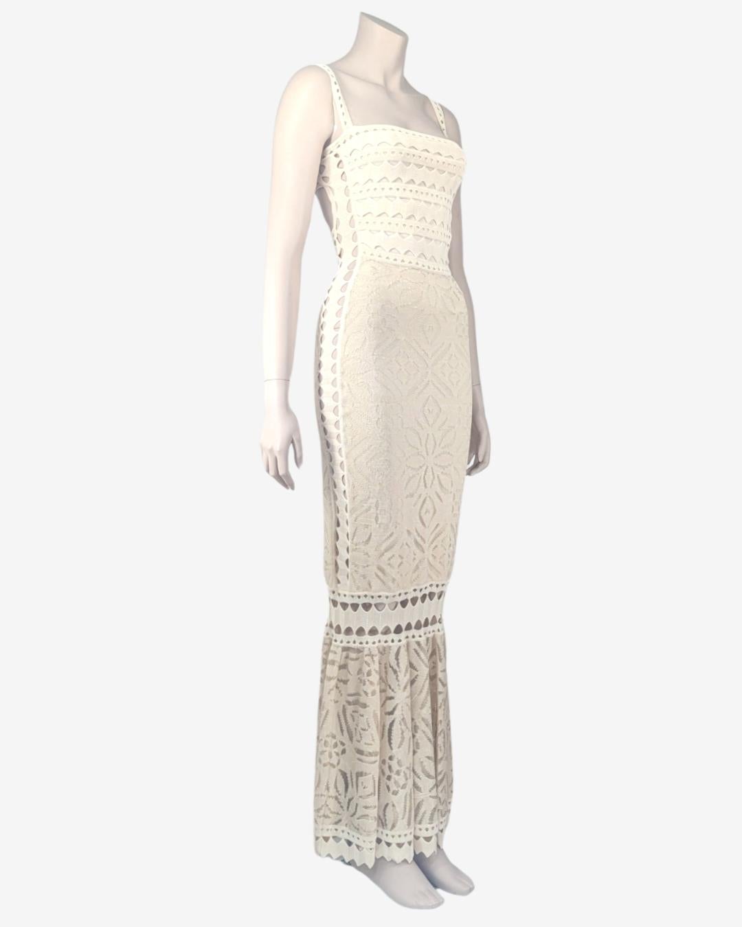 Beige Adam Jones Paris Maxi Cut Out Knit Dress
