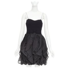 Robe babydoll ADAM JONES en maille pointelle noire vintage, avec nœud et volants en cascade - IT38