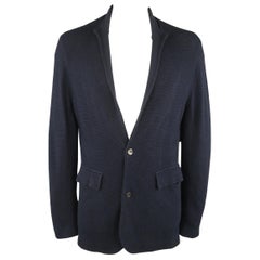 ADAM KIMMEL L Navy Textured Cotton Peak Lapel Cardigan Jacket