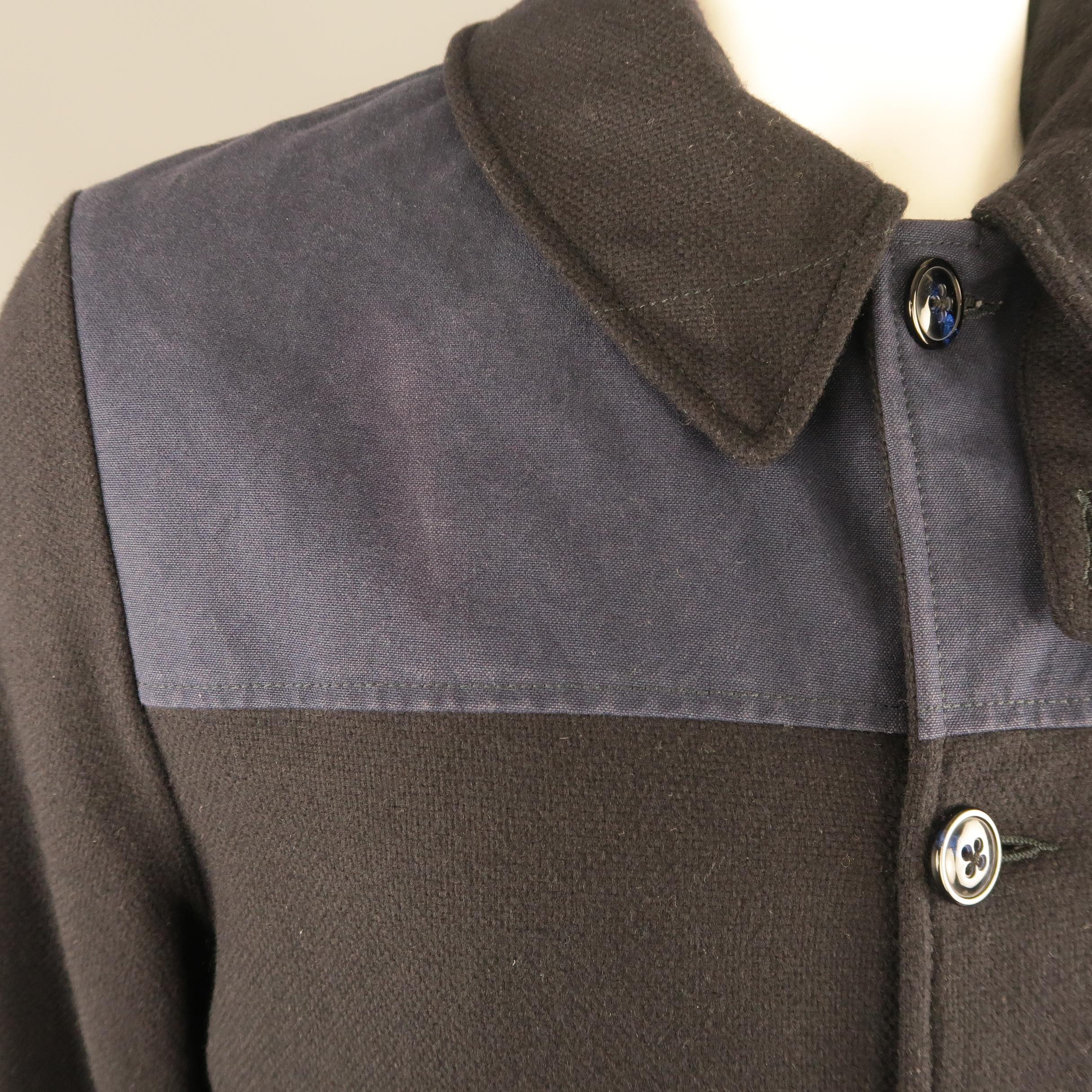 Black ADAM KIMMEL L Navy Wool / Nylon Buttoned Patch Pocket Coat