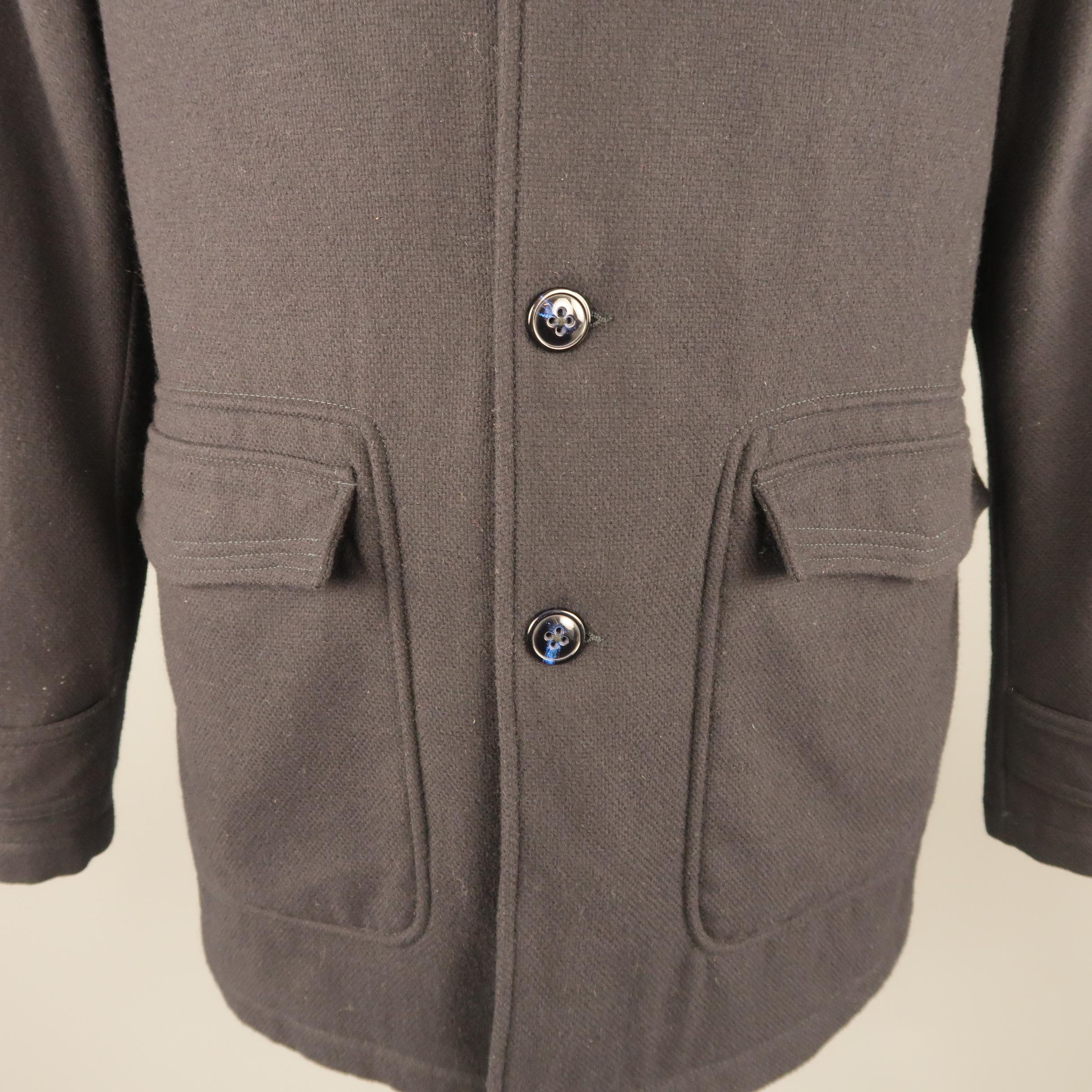 ADAM KIMMEL L Navy Wool / Nylon Buttoned Patch Pocket Coat In Good Condition In San Francisco, CA