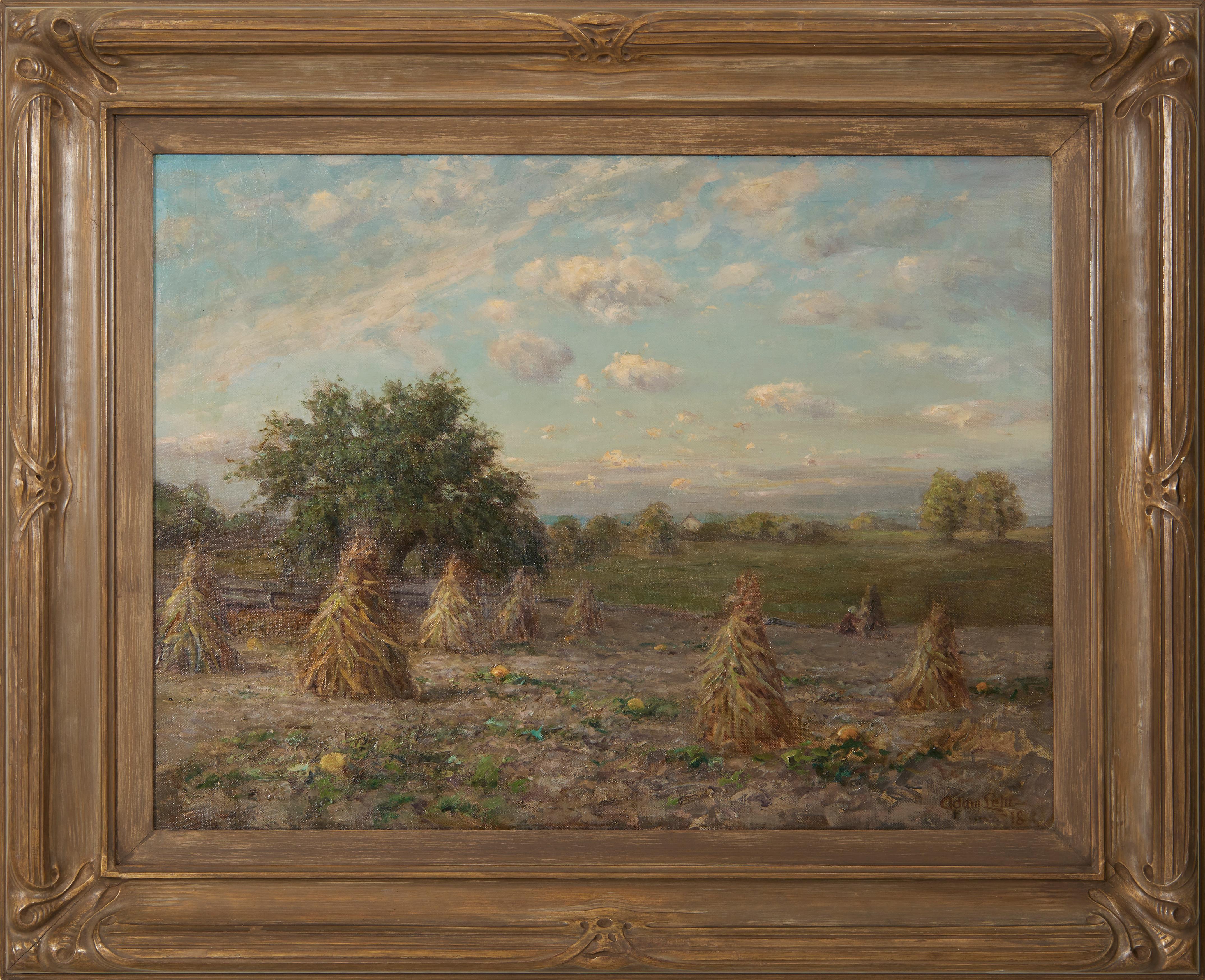 Early 20th Century Landscape with Haystacks, Cleveland School Artist
