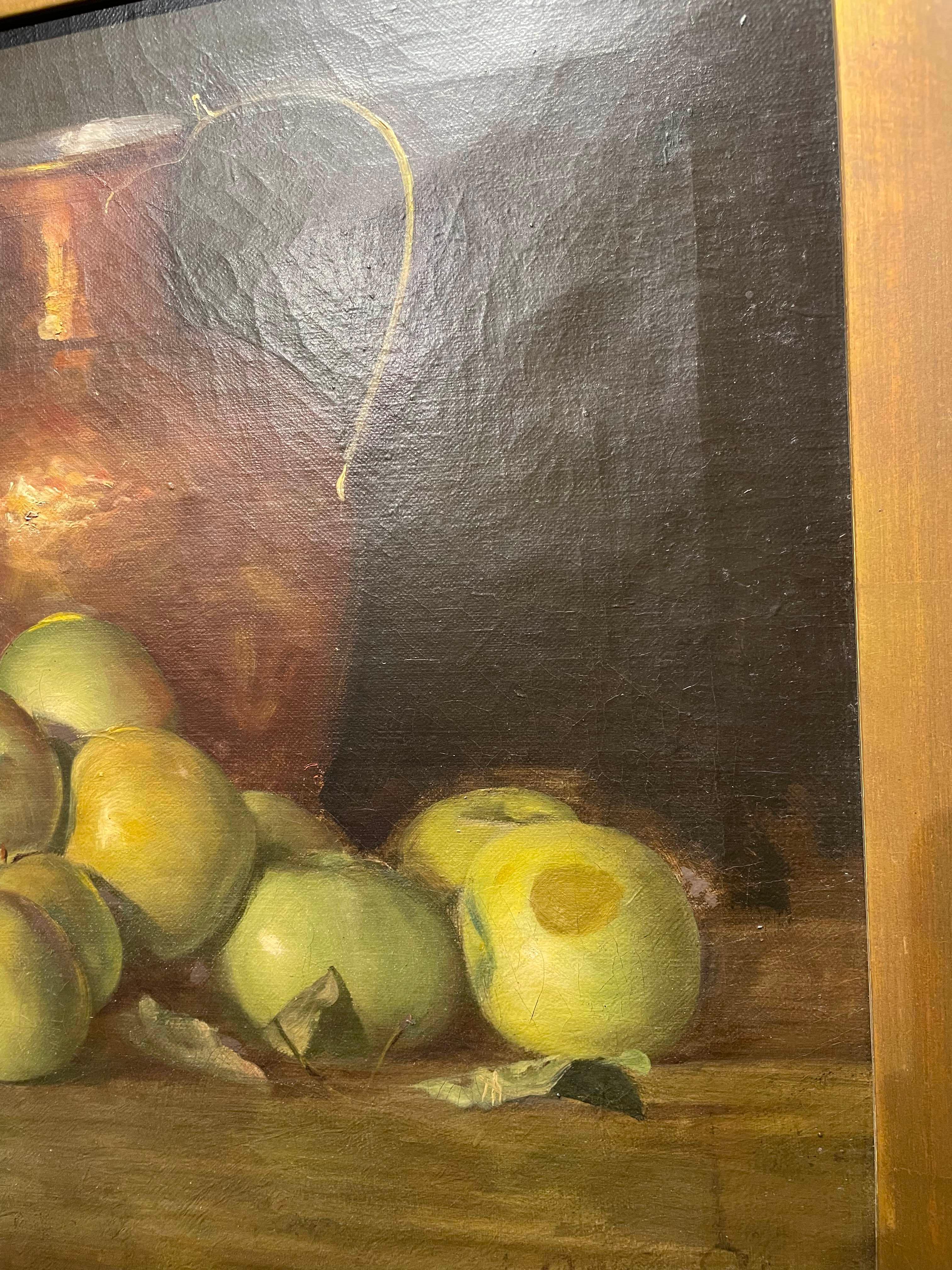 Natura morta dell'inizio del XX secolo con mele verdi e vasi di rame, Scuola di Cleveland in vendita 3