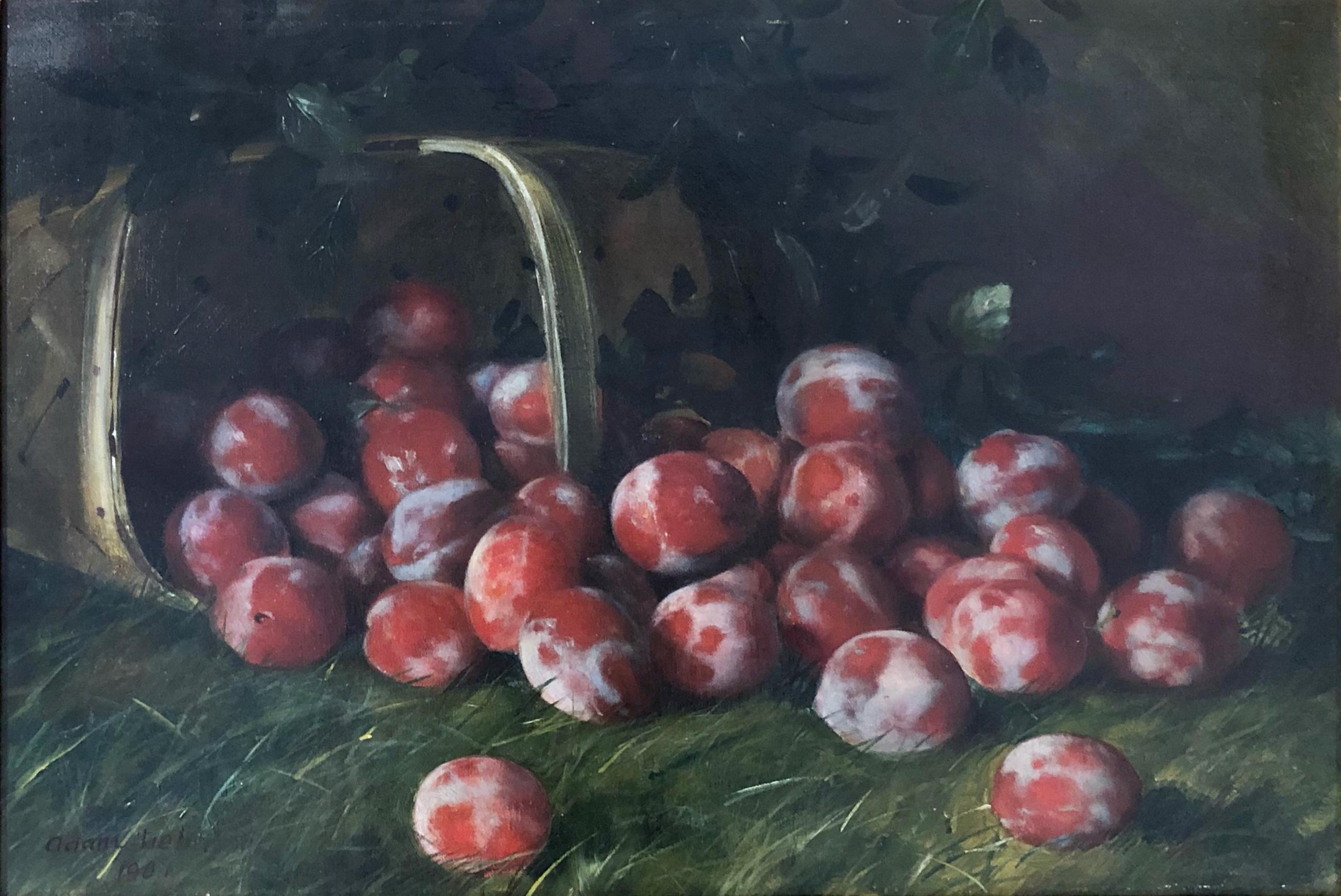 Les Gros Prunes, bodegón de ciruelas - Painting de Adam Lehr
