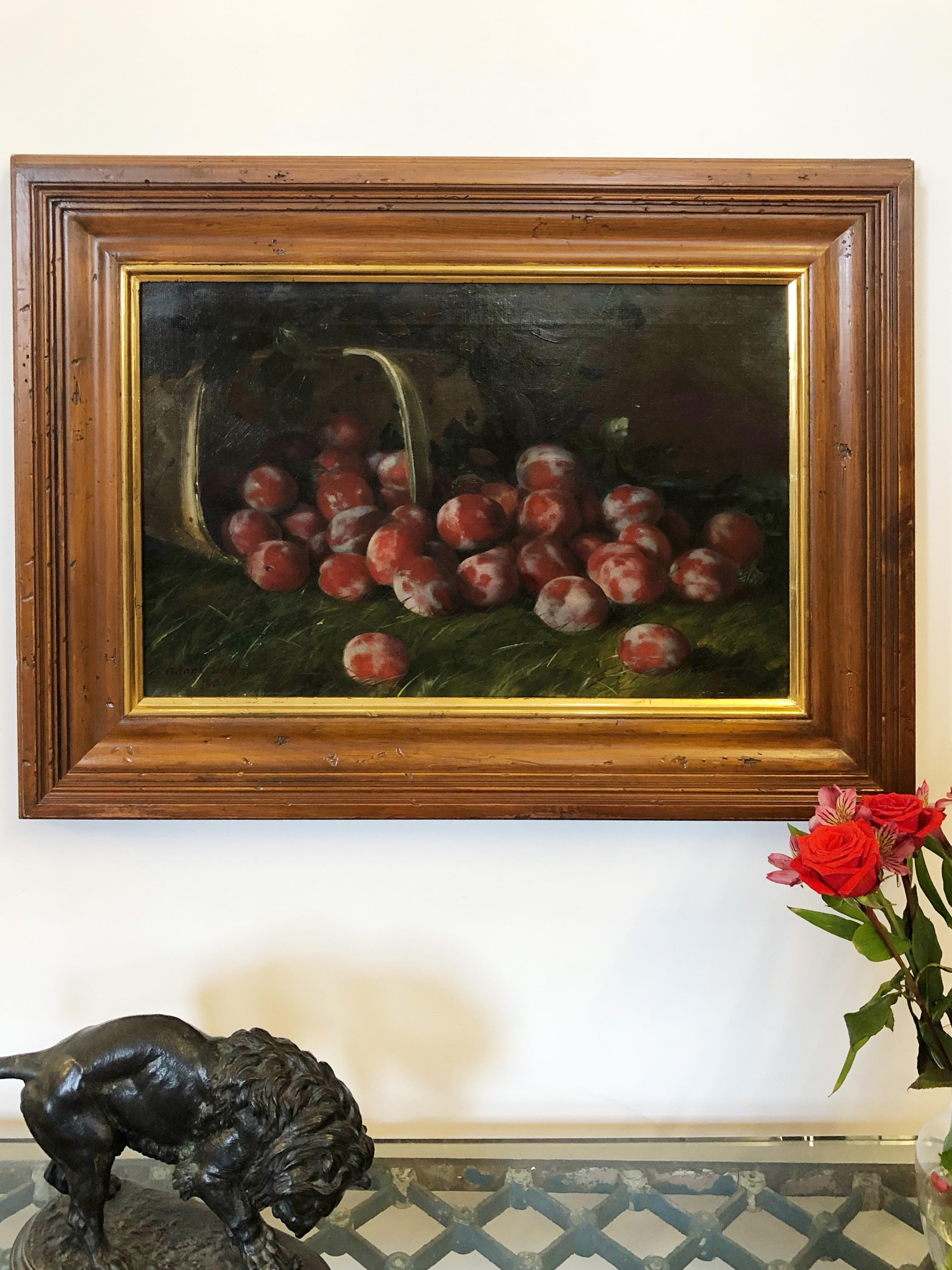 This still life of Plums is a top notch example of 19th century still life painting!  Beautiful quality and striking but also spare and honest in nature which is what typified American art at this early time.American still life painting is a