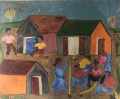 Adam Leontus (Haitian, 1926-1986) 20"x24" Rural Scene 1960 Oil on Board 