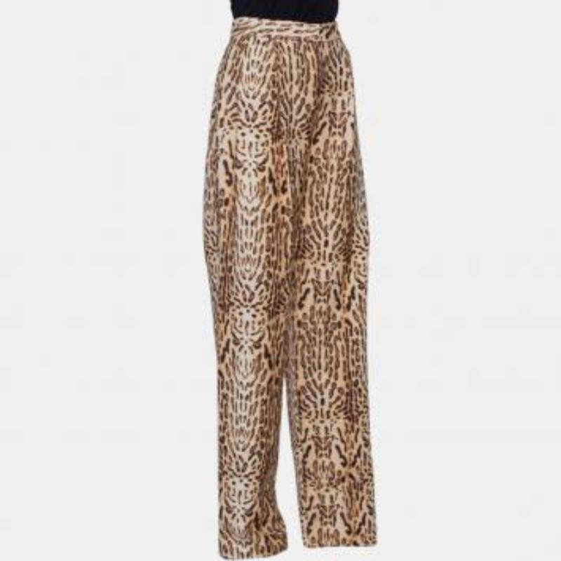 Adam Lippes Beige Animal Printed Wool Palazzo Pants S For Sale 6