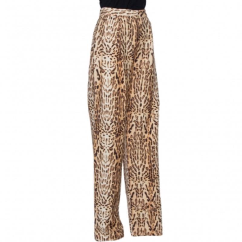 Adam Lippes Beige Animal Printed Wool Palazzo Pants S In Good Condition For Sale In Dubai, Al Qouz 2