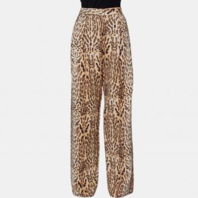 Adam Lippes Beige Animal Printed Wool Palazzo Pants S For Sale 3