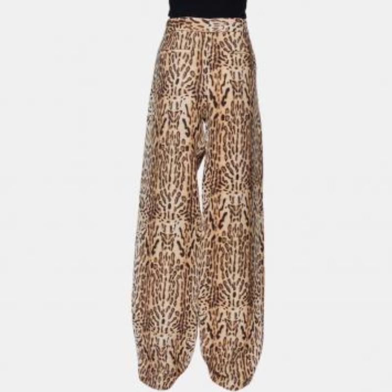 Adam Lippes Beige Animal Printed Wool Palazzo Pants S For Sale 4