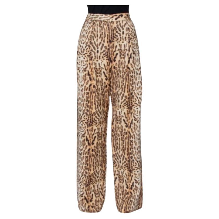 Adam Lippes Beige Animal Printed Wool Palazzo Pants S For Sale