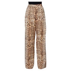 Adam Lippes Beige Animal Printed Wool Palazzo Pants S