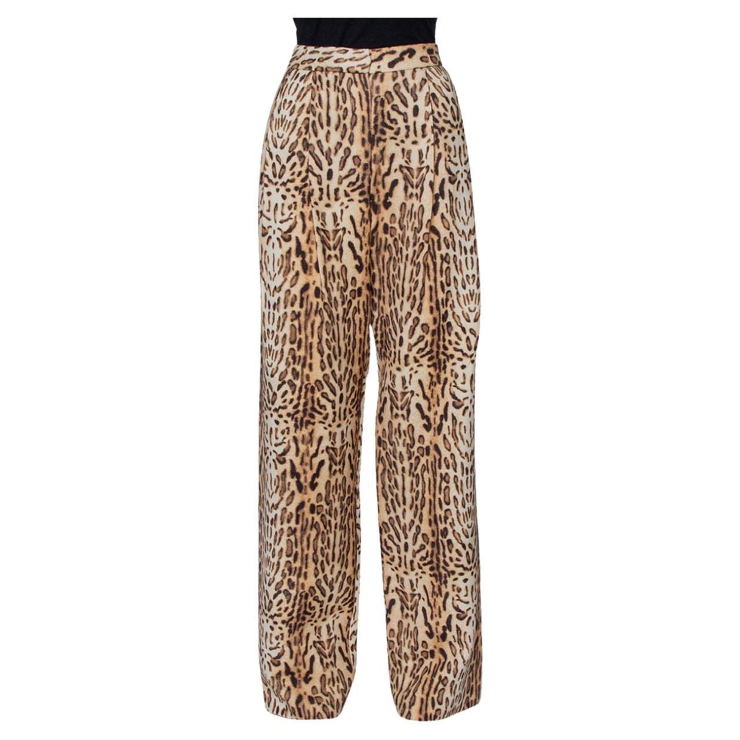 Adam Lippes Beige Animal Printed Wool Palazzo Pants S For Sale at 1stDibs