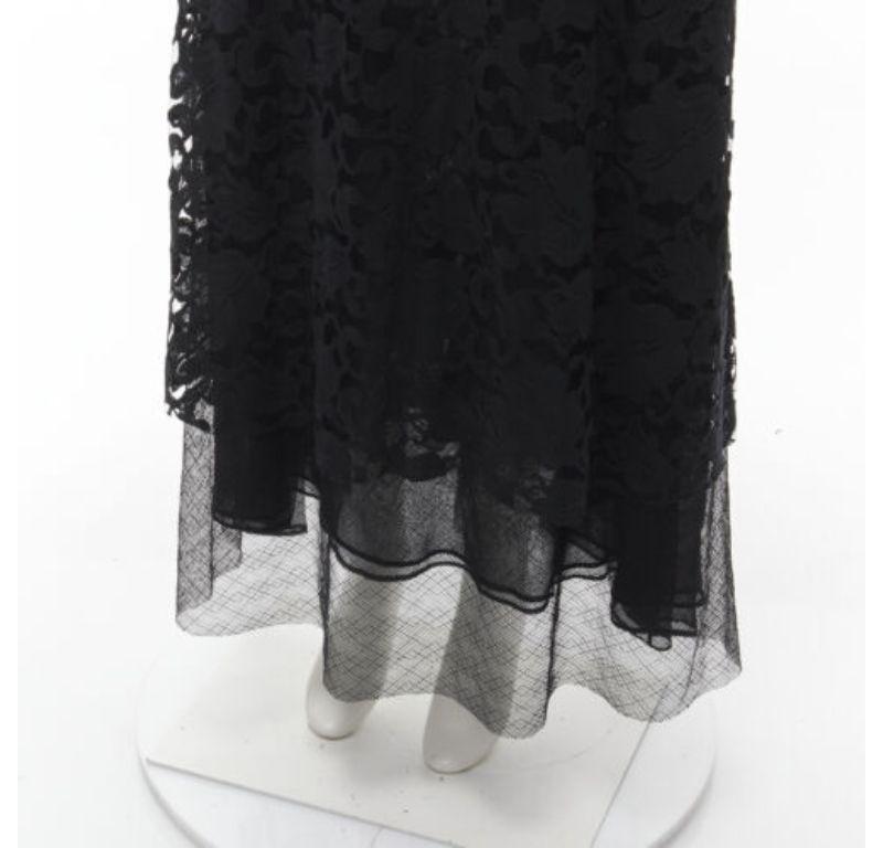 Women's ADAM LIPPES black plunge illusion lace neckline empire waist layered gown US6 M For Sale