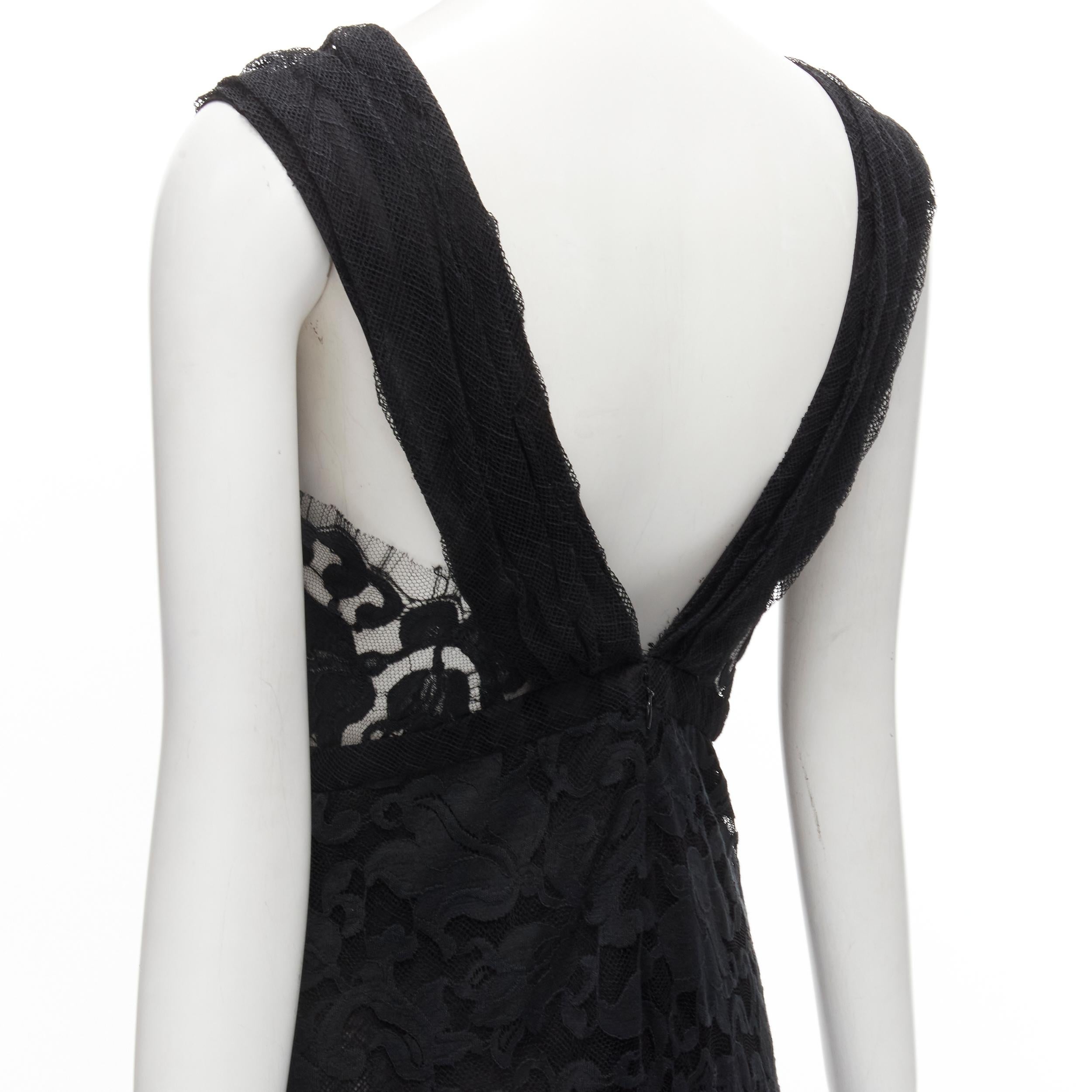 ADAM LIPPES black plunge illusion lace neckline empire waist layered gown US6 M For Sale 3