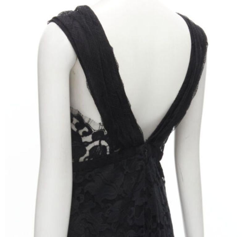ADAM LIPPES black plunge illusion lace neckline empire waist layered gown US6 M For Sale 1