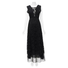 ADAM LIPPES vestido de encaje negro con escote ilusión y cintura imperio US6 M