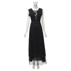 ADAM LIPPES Schwarzes DAM LIPPES geschichtetes Kleid mit tiefem Ausschnitt und Spitzenkragen und Empire-Taille US6 M