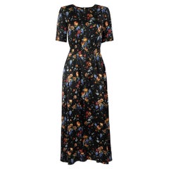 Adam Lippes Maxi Vestido de Seda Negro con Estampado Floral Talla XS