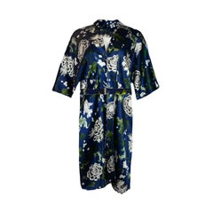 Adam Lippes Blue Floral Satin Kimono Jacket with Belt sz XS/S