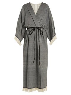 Adam Lippes Fringed Wool & Cashmere-Blend Wrap Dress Size 2