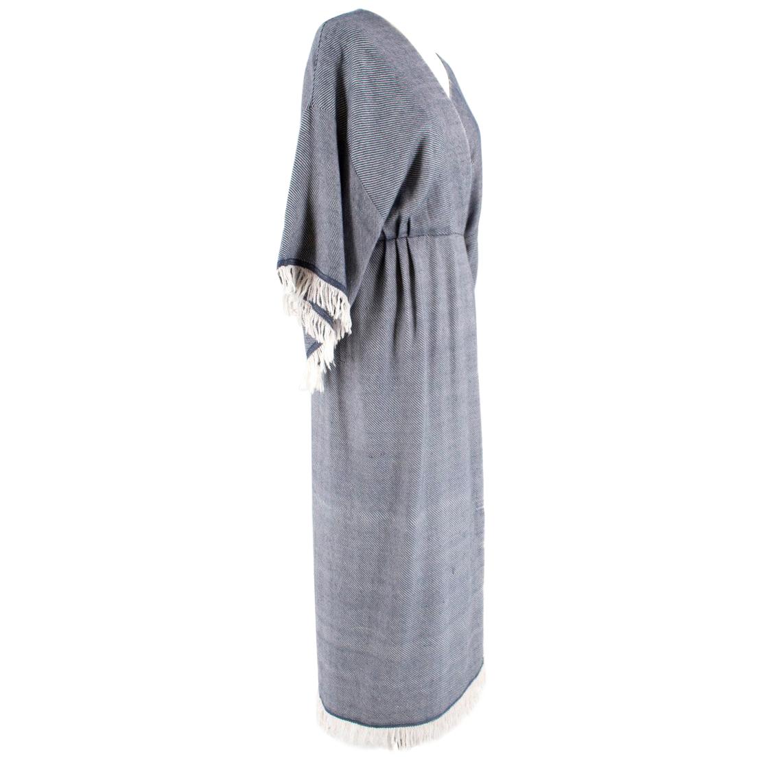 Gray Adam Lippes Fringed Wool & Cashmere-Blend Wrap Dress Size 2 For Sale