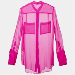 Adam Lippes Pink Sheer Silk Crepe Shirt Top M