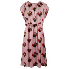 Adam Lippes Vestido de seda rosa estampado hasta la rodilla Talla L
