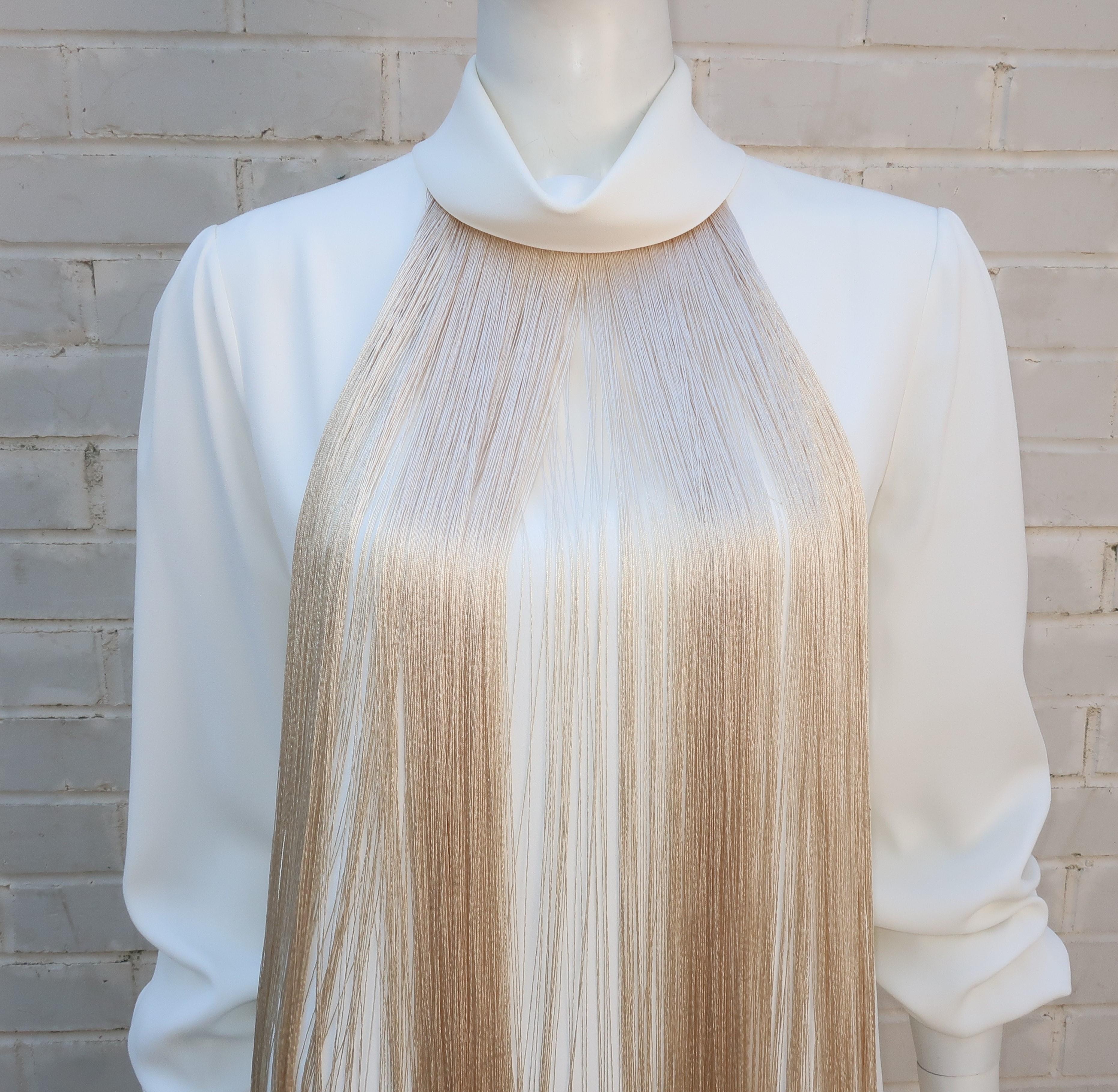 Adam Lippes Silk Cocktail Dress With Champagne Fringe 5