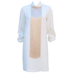 Adam Lippes Silk Cocktail Dress With Champagne Fringe