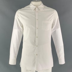ADAM LIPPES Size L White Solid Cotton Button Up Long Sleeve Shirt